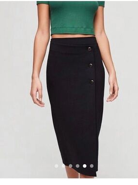 Aritzia  Black Billy Faux Wrap Button-Detail Pencil Skirt